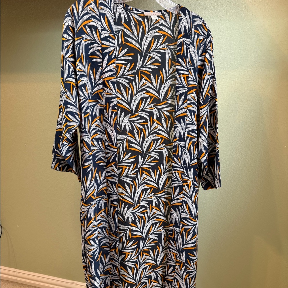LOFT Navy Tropical Leaf Print Beach Cover Up Dress XS/S